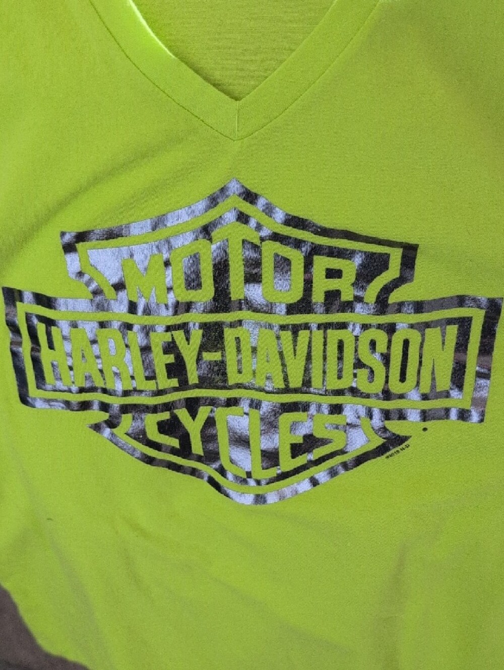 Harley-Davidson Neon Lime V-Neck Tee with Metallic Logo - Picture 3 of 4